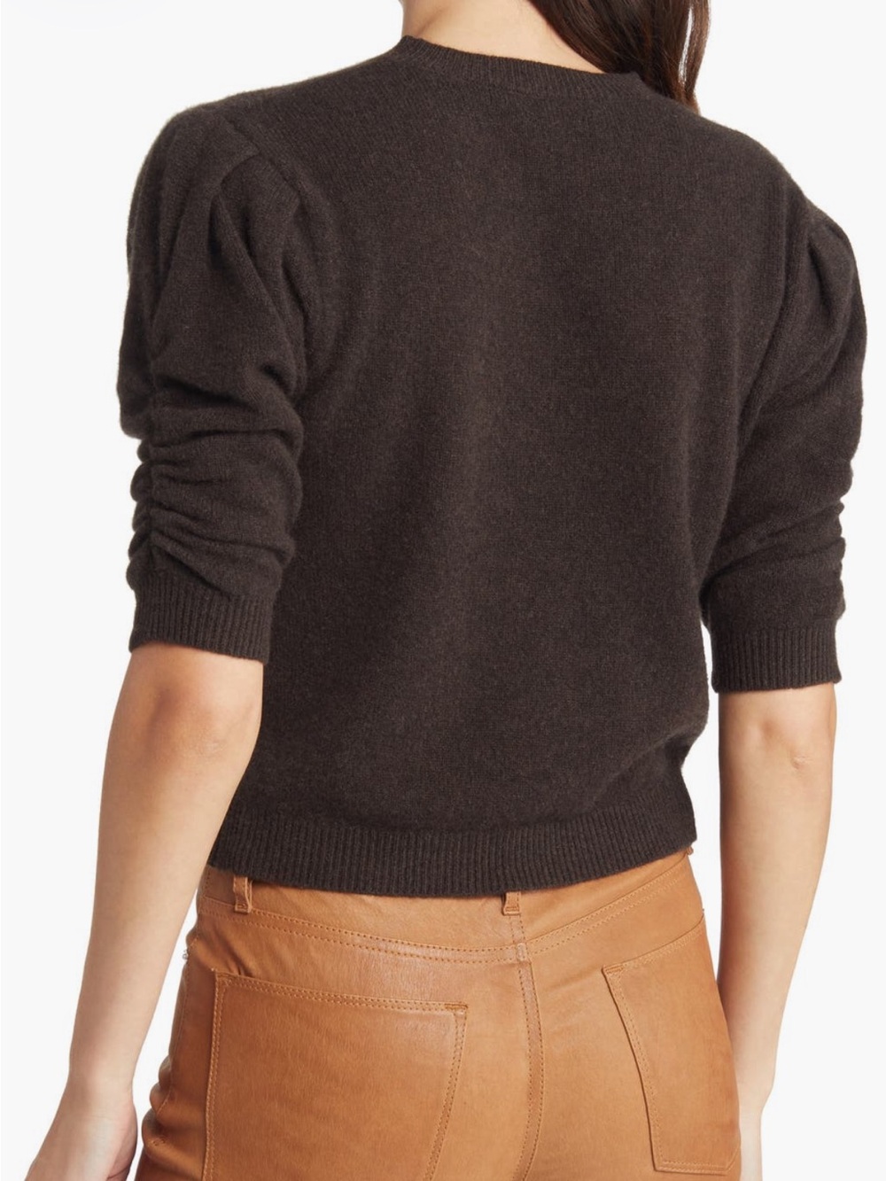 Women’s Puff-Sleeve Crewneck Sweater - Dark Brown by FRAME - Picture 2 of 7
